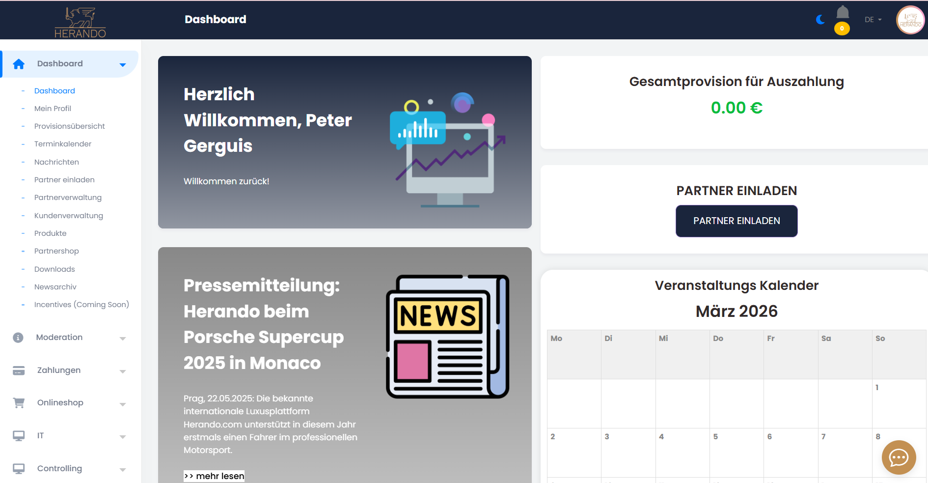Vorschau MLM + CRM System (partner.herando.com)